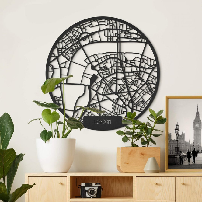 MDF - Holzkunst Stadtplan London - Rund