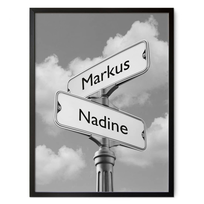 Poster Wunschtext - Strassenschild schwarz-weiss