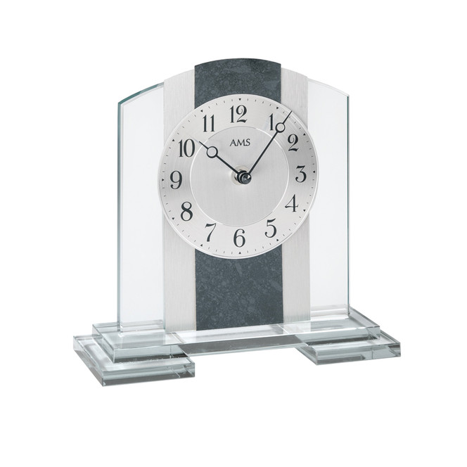 Tischuhr Mineralglasgehäuse, Schiefer/Aluminium-Applikation