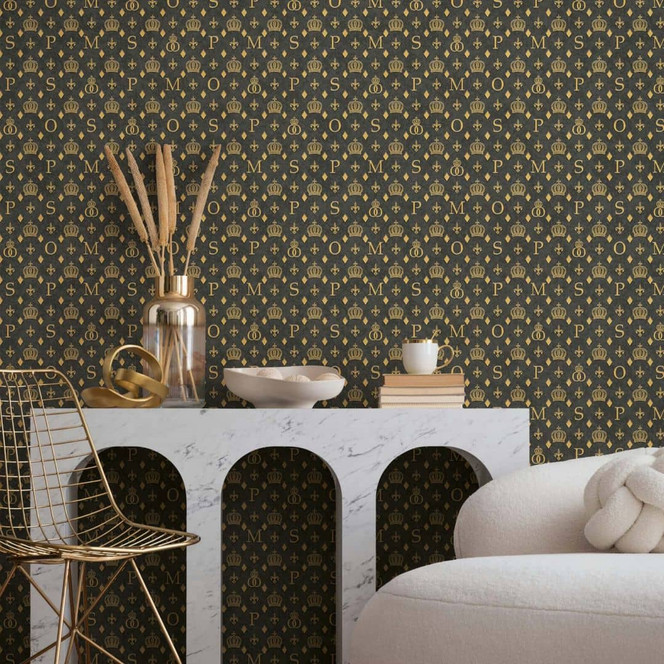 Vliestapete Kronen, Rauten Grafisch Designer matt in Schwarz