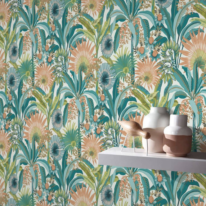 Blumentapete, Florale Tapete, Vliestapete Erismann Martinique türkis