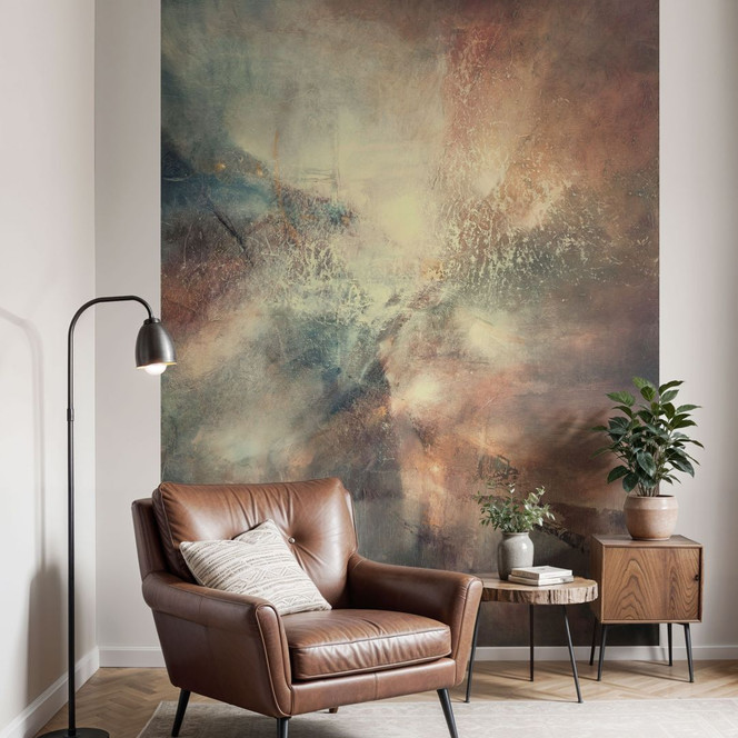 Fototapete Abstrakter Nebel im Goldlicht | Kunst Tapete fürs Wohnzimmer - Schmucker