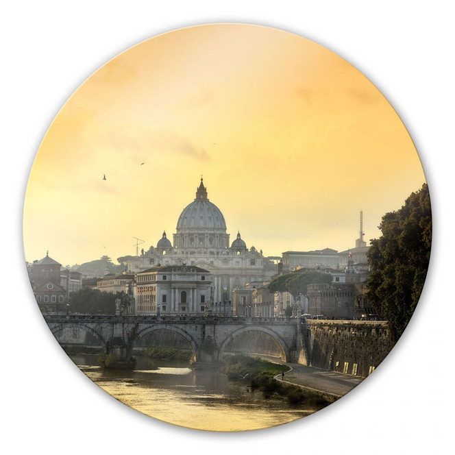 Glasbild Engelsbrücke mit Petersdom - rund