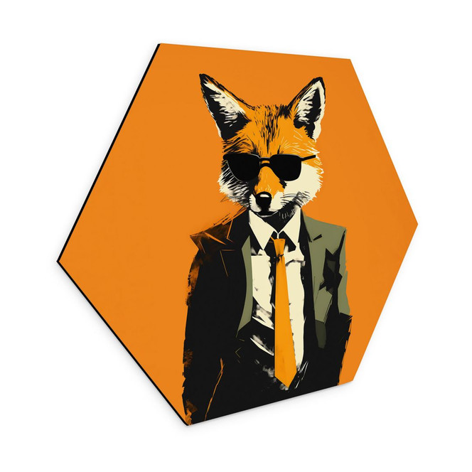 Hexagon Wandbild Cooler Fuchs im Anzug - Magnusson - Alu-Dibond