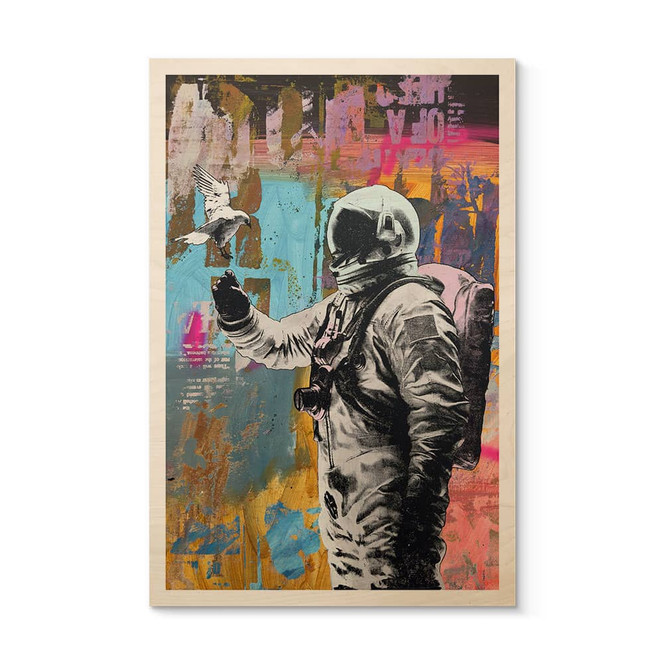 Holzbild Astronaut mit Taube - Kuryliuk