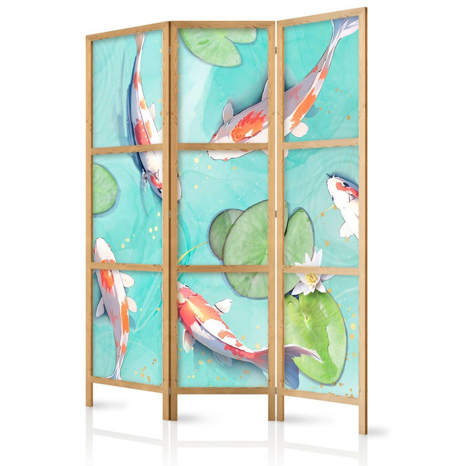 Japanischer Paravent, Raumteiler freistehend, Trennwand - Spectacular Fish in Crystal Clear Water