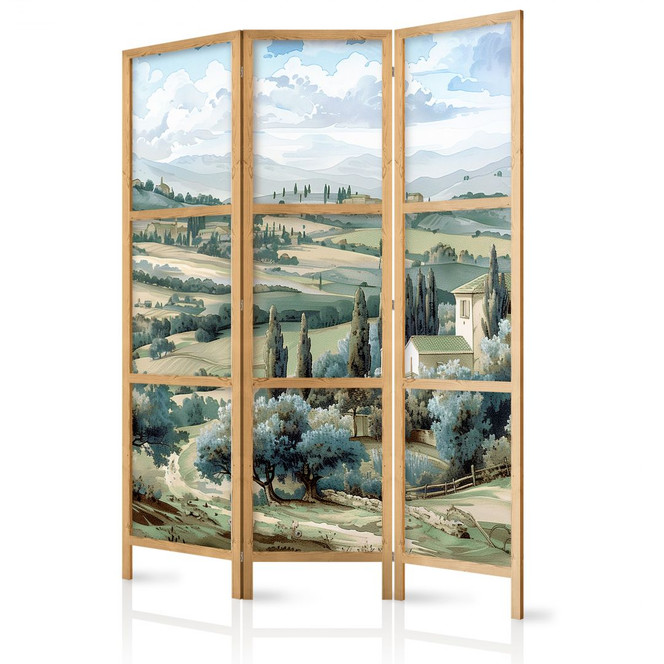 Japanischer Paravent, Raumteiler freistehend, Trennwand - Tuscan Landscape: Green Fields