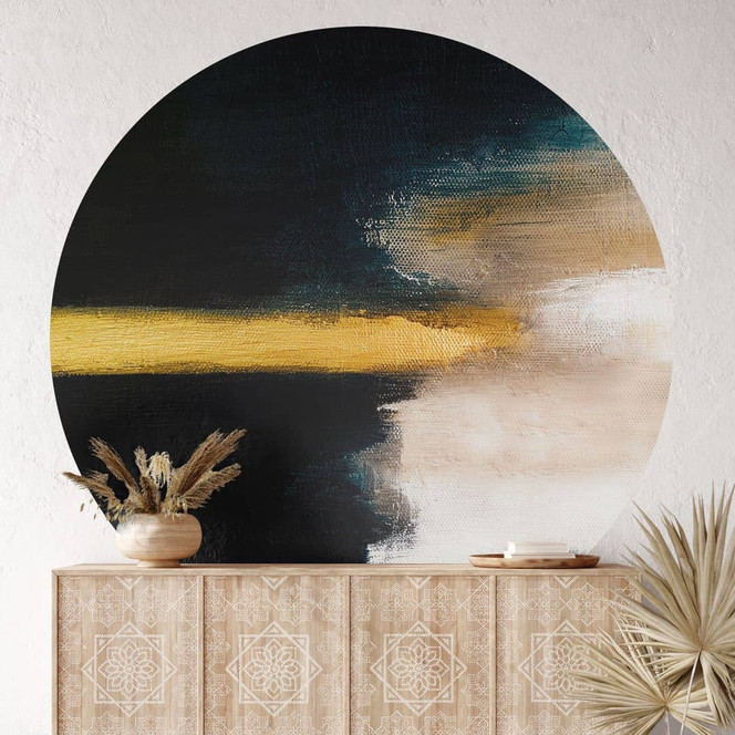 Fototapete Abstrakt -Pinselstriche Gold und Schwarz - Haniff - Rund - Selbstklebend/Vlies