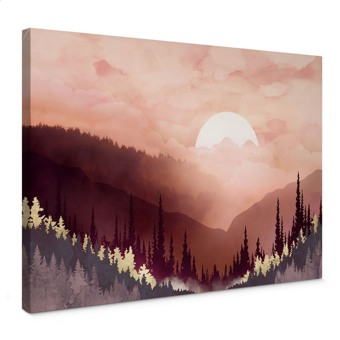 Leinwandbild Rosa Sonnenuntergang über dem Wald - SpaceFrog Designs