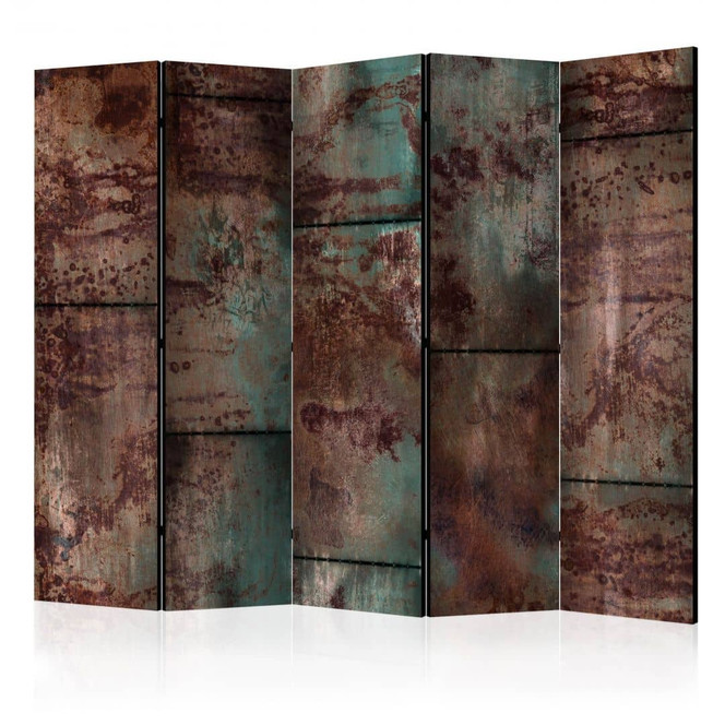 Paravent, Raumteiler freistehend, Trennwand - Dunkles Metallblech, 5-teilig - 225 x 172 cm