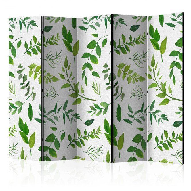 Paravent, Raumteiler freistehend, Trennwand - Green Twigs II, 5-teilig - einseitig bedruckt - 225 x 172 cm