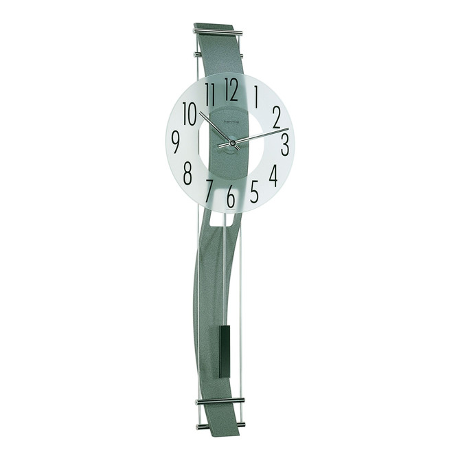 Regulateur Kennington grau mit geschwungener Holzrückwand und Glaszifferblatt