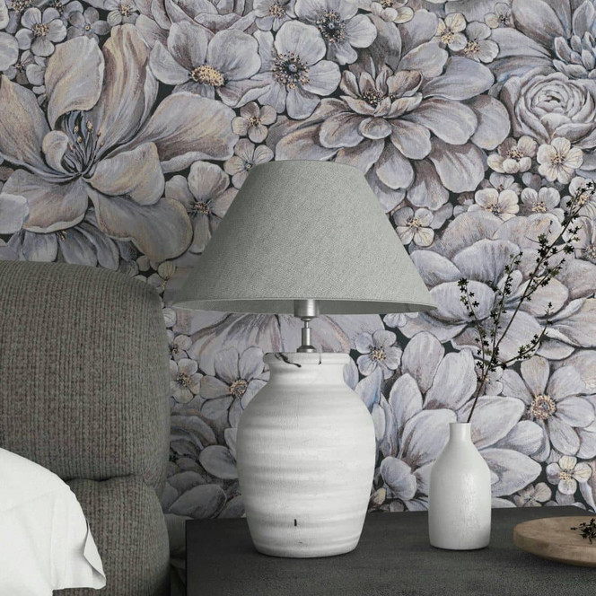 Vliestapete mit stark strukturiertem Blattmotiv lila Floral