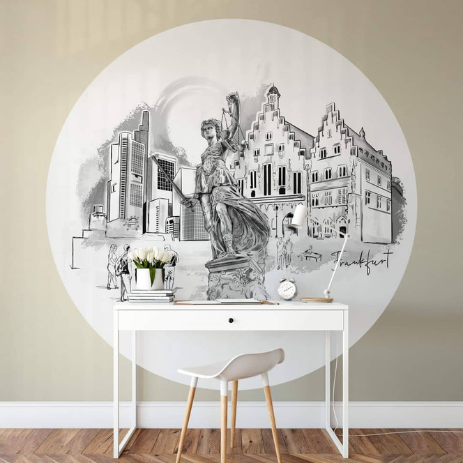 Fototapete Frankfurt - Schwarz-Weiss - Rund - Love your City - Selbstklebend/Vlies