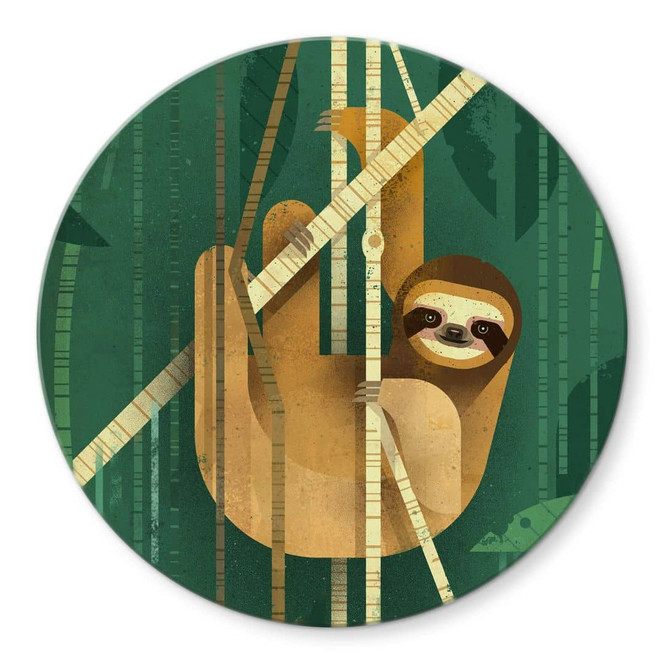 Glasbild Braun - Faultier - Rund