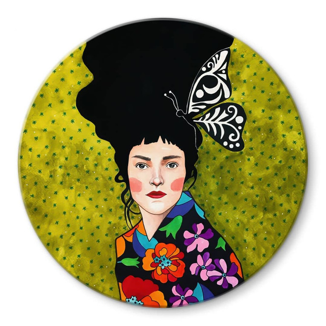 Glasbild Frau mit Schmetterling im Haar - Hülya - Rund