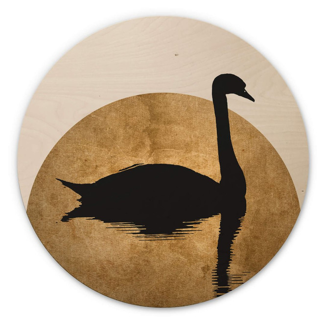 Holzbild Kubistika - Schwanensee im Vollmond - Rund