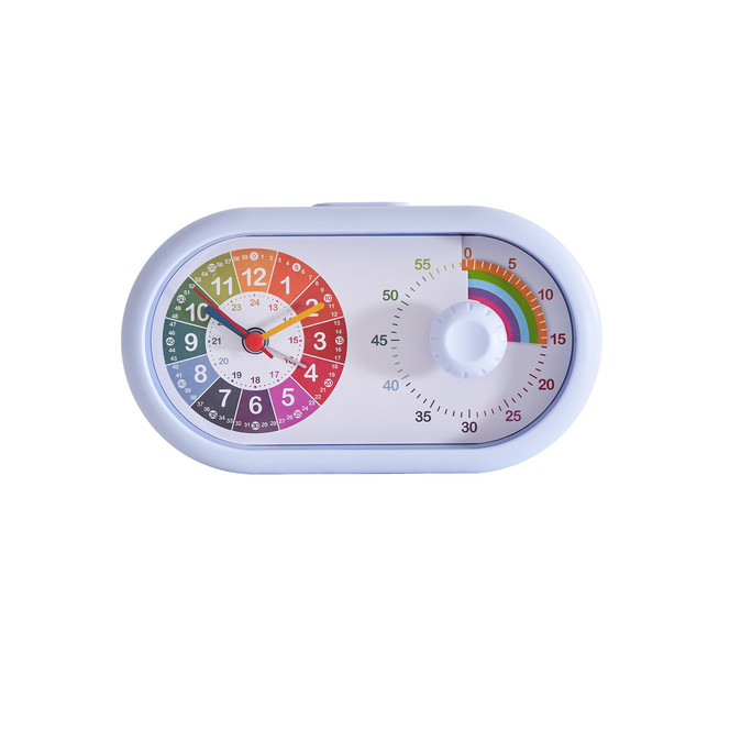 Kinderuhr Tischuhr mit Wecker und Timer-Funktion, Regenbogen blau, 16 x 9.5 cm