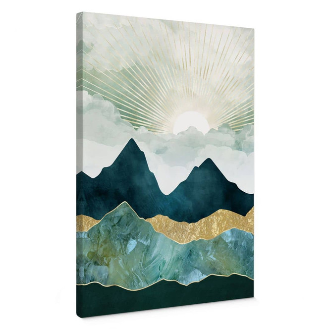 Leinwandbild Sonnige Landschaft in Blau und Gold - SpaceFrog Designs