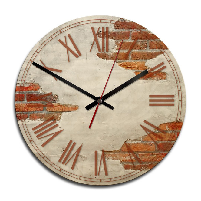 Holz-Wanduhr - Backsteinmauer
