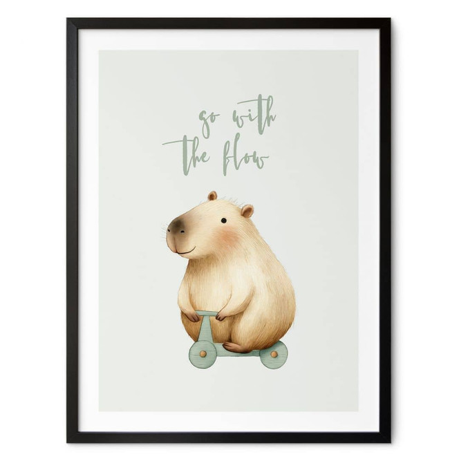 Kinderposter Capybara auf Roller - Flow Spruch