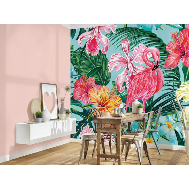 Livingwalls Fototapete Designwalls Flamingo Art Blumen - Bild 1
