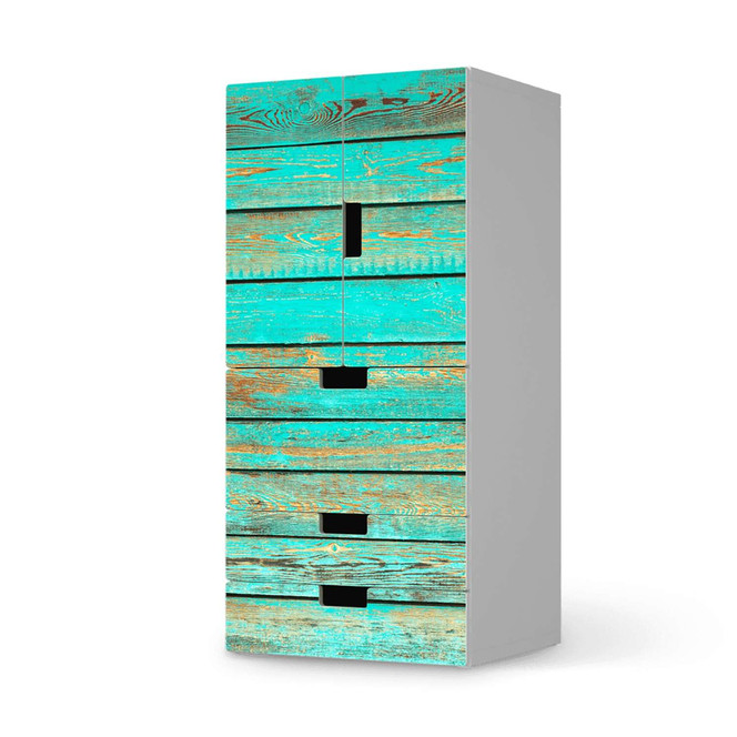 Möbelfolie IKEA Stuva / Malad - 3 Schubladen und 2 kleine Türen - Wooden Aqua- Bild 1