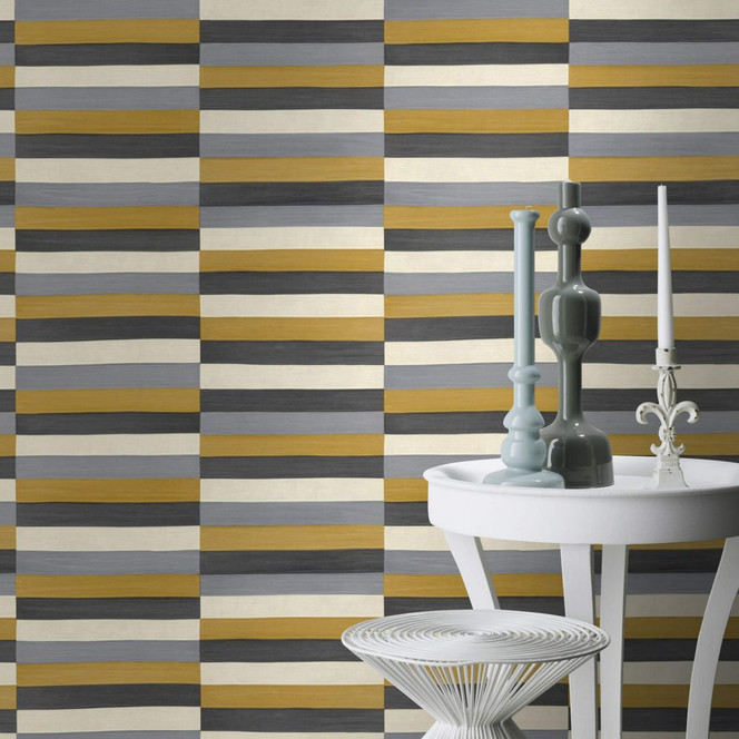 Rasch Vliestapete Club in Fischleder- Kacheloptik ocker