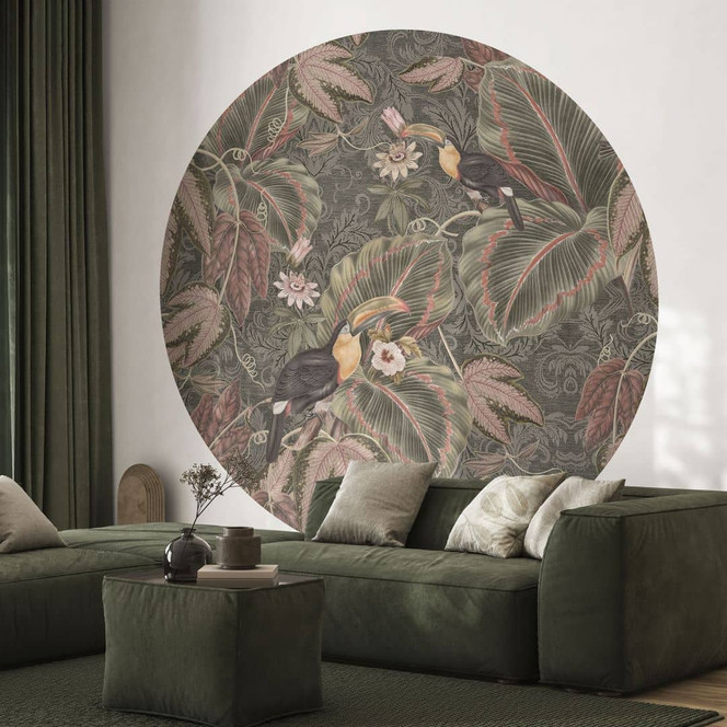 Fototapete Tukan im Tropenwald - Bloomery Decor - Rund - Selbstklebend/Vlies