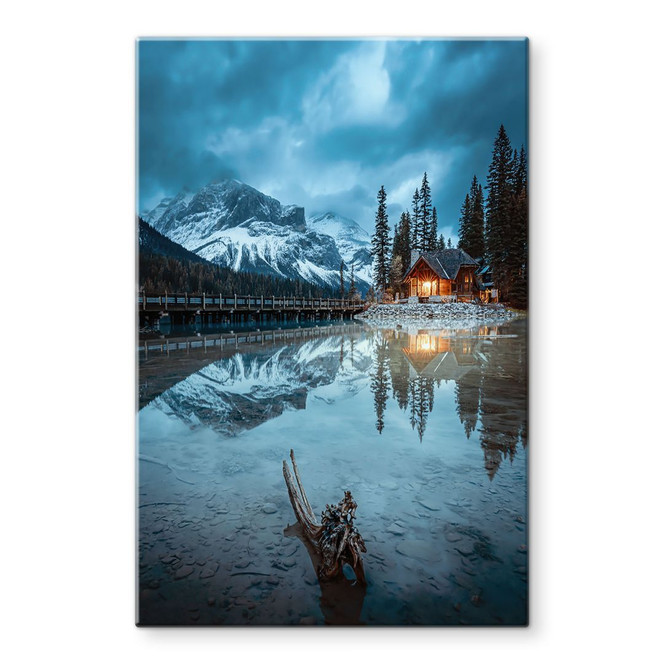 Glasbild Bergidylle am abendlichen See - Bing Li