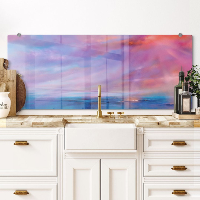 Spritzschutz Leuchtender Abendhimmel am Meer - Schmucker - Panorama