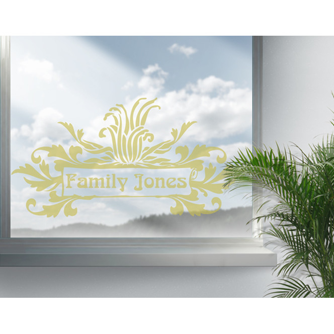 Glasdekor WunschText Laubornamentik