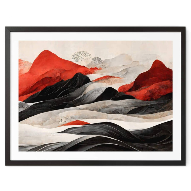 Poster Treechild - Rote Berge im Japandi Stil