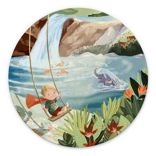 Wandbild Schaukeln in der Natur-Oase - Goed Blauw - Alu-Dibond Rund