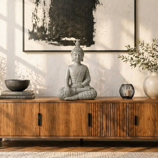 Gartendeko Thai Buddha Kunststein Beton Grau - 29x18x45cm - Bild - 1