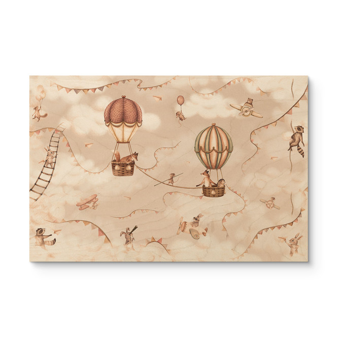 Holzbild Tierisches Abenteuer mit Heissluftballon - Oliver Robins