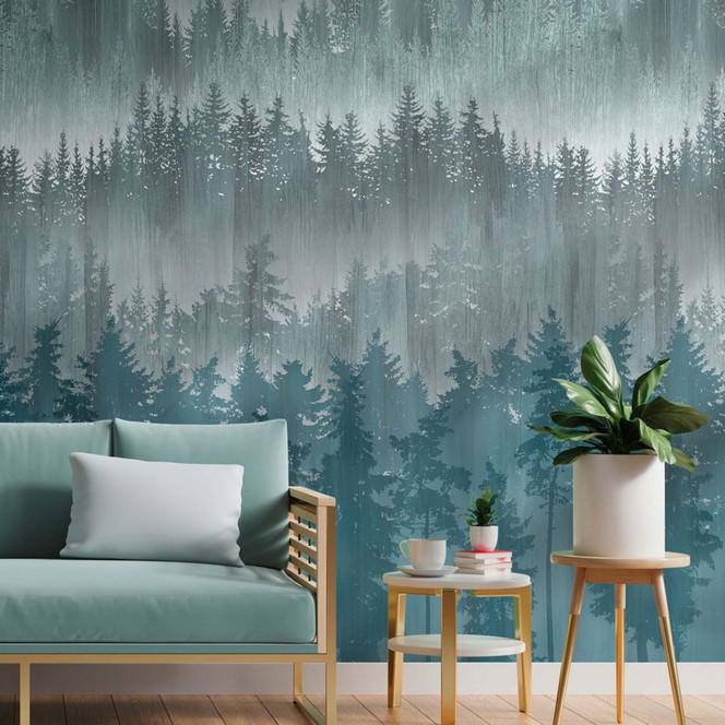 Fototapete Wald & Bäume Blau Vliestapete für Küche, Wohnzimmer