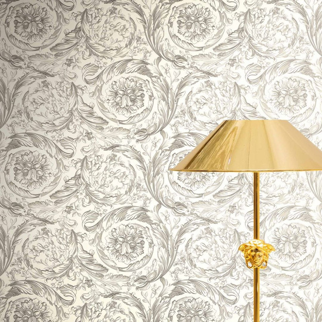 Versace Vliestapete Barocco Neo Klassik Floral Ranken Grau Weiss elegant