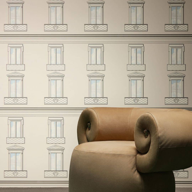 Versace Vliestapete Palazzo No 12 Fenster Fassade Beige Grau Neo Klassik