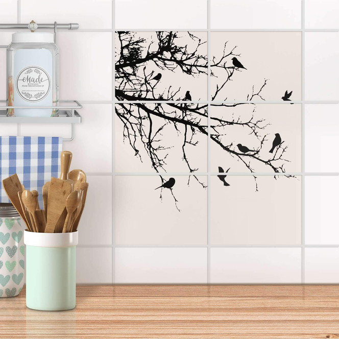Fliesenfolie quer - Tree and Birds 1