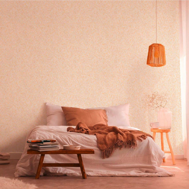 Florale Tapete Creme Beige - Natur-Tapete im Landhaus-Stil - Vliestapete Schlafzimmer Büro