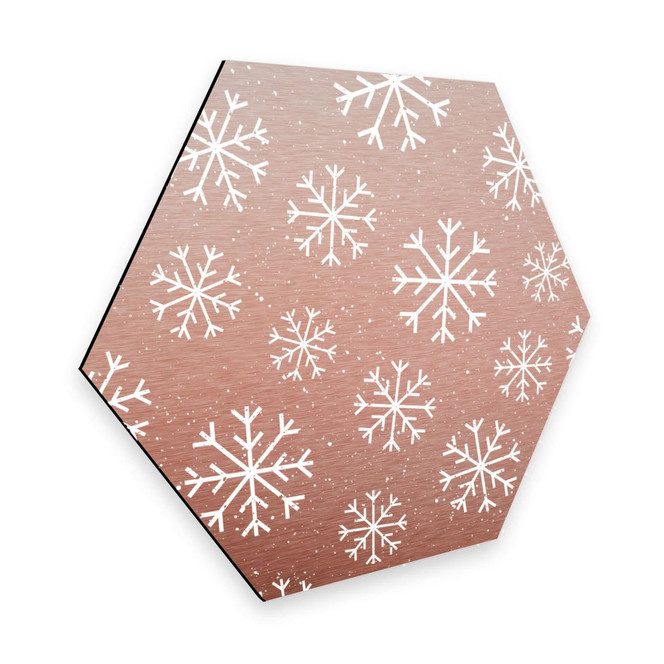 Hexagon - Alu-Dibond Kupfereffekt Schneeflocken Eiskristalle Weiss