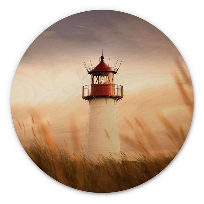 Holzbild Leuchtturm an der Küste von Sylt - Eisenmann - Rund
