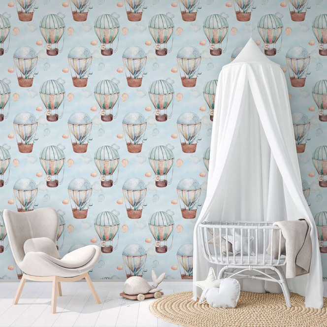 Kindertapete, Vliestapete mit Illustration Kids Walls blau, beige