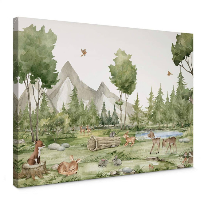 Kinderzimmer Leinwandbild Oliver Robins - Niedliche Tiere im Wald