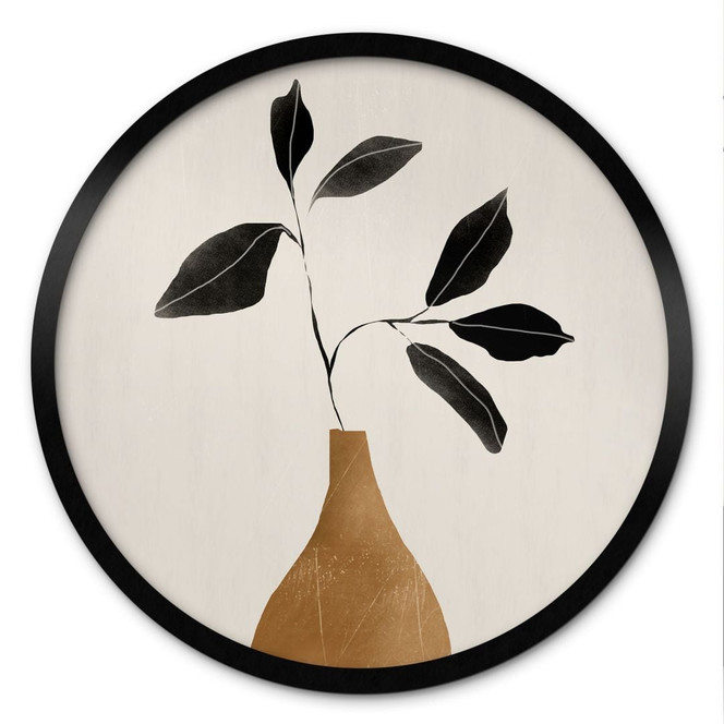 Poster Zweig in goldener Vase - ThingDesign - Rund