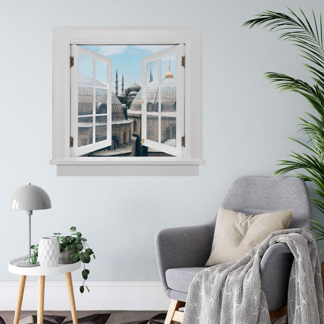 3D Wandtattoo Fenster quadratisch - Über den Dächern von Istanbul