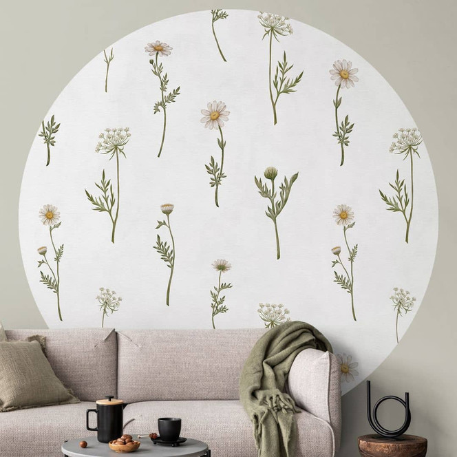 Fototapete Wiesenromantik mit Feldblumen - Kikki Belle - Rund - Selbstklebend/Vlies