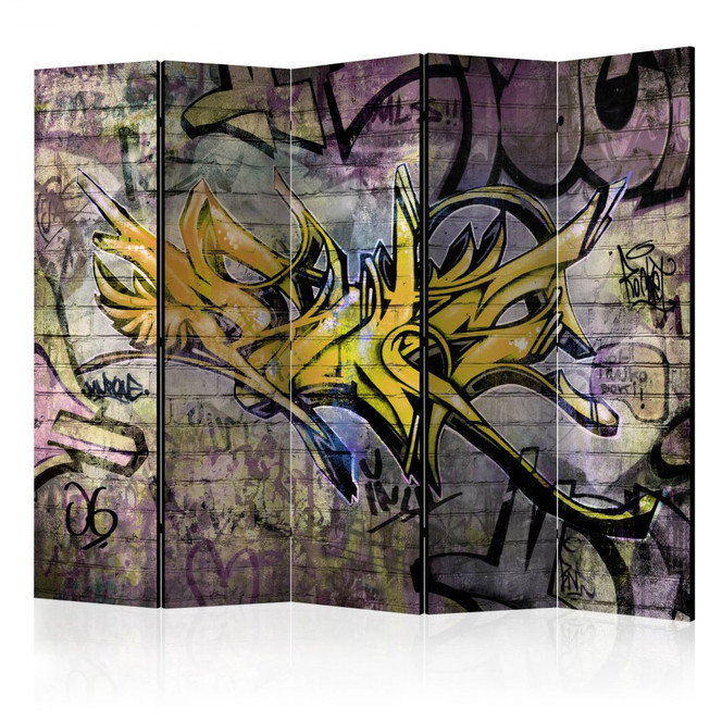 Paravent, Raumteiler freistehend, Trennwand - Graffiti - Mural Expression , 5-teilig - 225 x 172 cm
