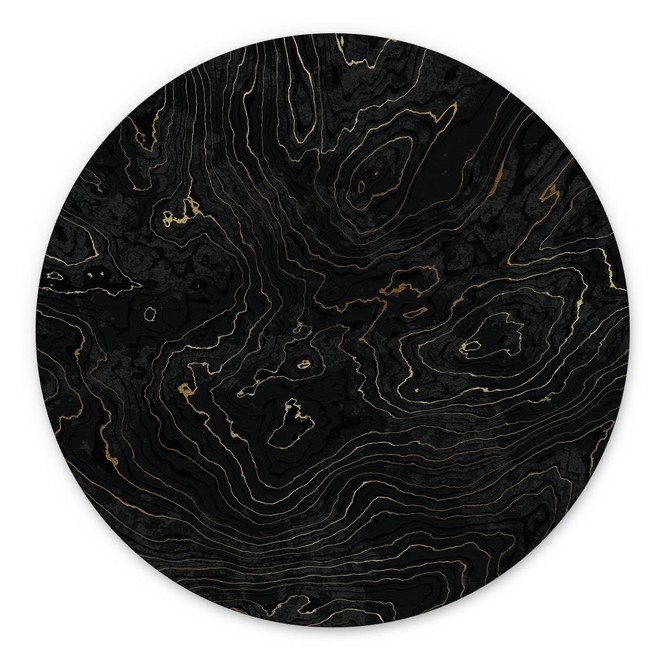 Wandbild Abstrakte Linien Schwarz-gold - Amini - Alu-Dibond Rund